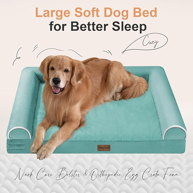 Small Dog Bed Orthopedic Washable: Beds Bolster Small Sized Dogs Bed Egg Crate Foam Couch Sofa Waterproof with Removable Cover - Aqua Blue