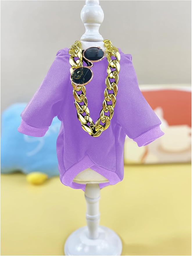 QWINEE 3Pcs Dog Hoodie Cat Apparel Dog Custume Set with Necklace and Sunglasses Pet Clothes for Puppy Small Medium Dogs Cats Mauve Purple X-Small