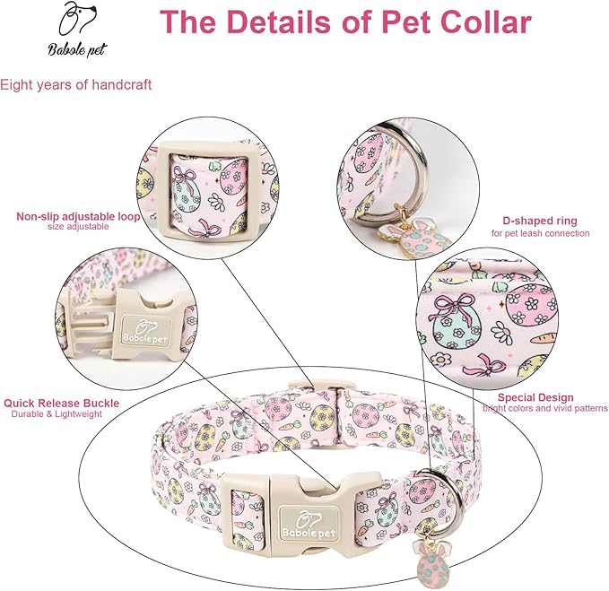 Easter Dog Collar for Giant Large Dogs - Easter Egg Pastel Dog Collars, Cute Girl Dogs Collar, Lightweight Adjustable Pink Spring Holiaday Dog Collars with Quick Release Bucklee XL