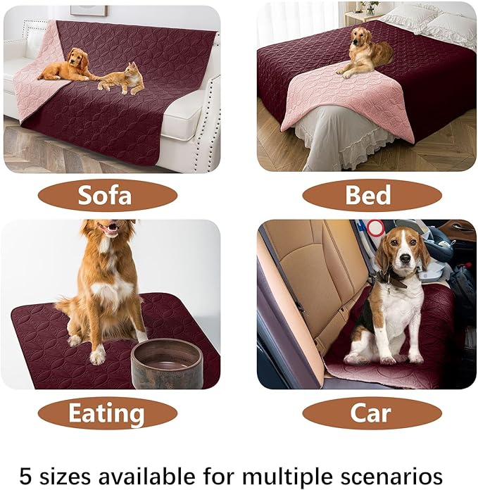 Waterproof Dog Blanket, 68x82 inches Pet Couch Covers for Sofa, Bed Furniture Protector from Dogs Washable and Reversible-Burgundy Red+Pink