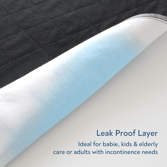 Washable Incontinence Bed Pads, Reusable Underpads for Kids, Adults, Elderly, Hospitals & Pets, Waterproof Bed Protector Pad for Bed, Sofa, Floor, Super Absorbent Bed Pad 34" x 52"- Black