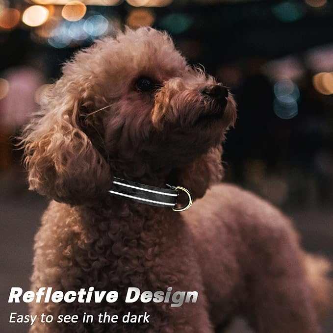 Reflective Dog Collar for Medium Dogs, Cute Camouflage Adjustable Heavy-Duty Nylon Puppy Collar for Boy and Girl Female, Soft Pet Accessories with Quick Release Buckle, Black