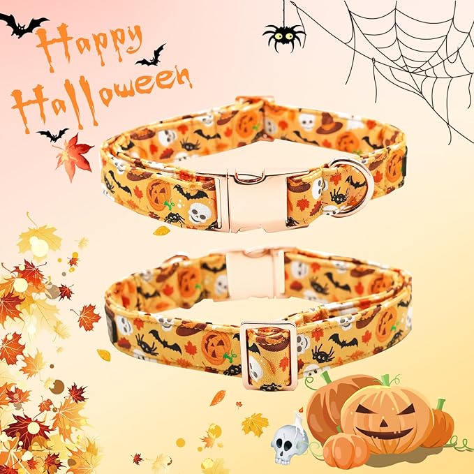 Halloween Dog Collar, Pet Collar Bow Fall Puppy Collar Girl Boy Holiday Collars Gift Bow Cute Soft Puppy Collars for Small Dogs