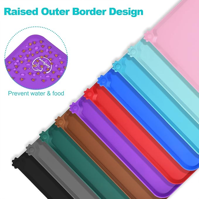 Silicone Waterproof Dog Cat Pet Feeding Mats, Non Slip, Easy Clean Pet Dog Cat Bowl Mats Placemat (24" x 16") Purple