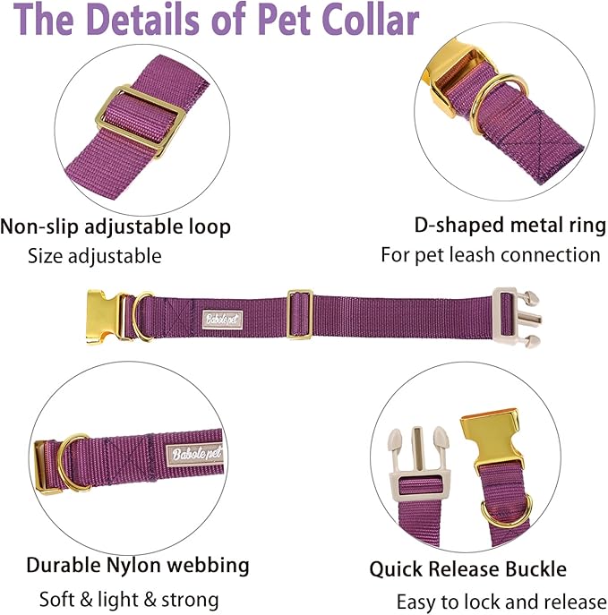 Nylon Dog Collar - Adjustable Deep Purple Soft Webbing Dog Collars for Small Medium Large Dogs Boy Girl Puppy Collar with Safety Metal Buckle S