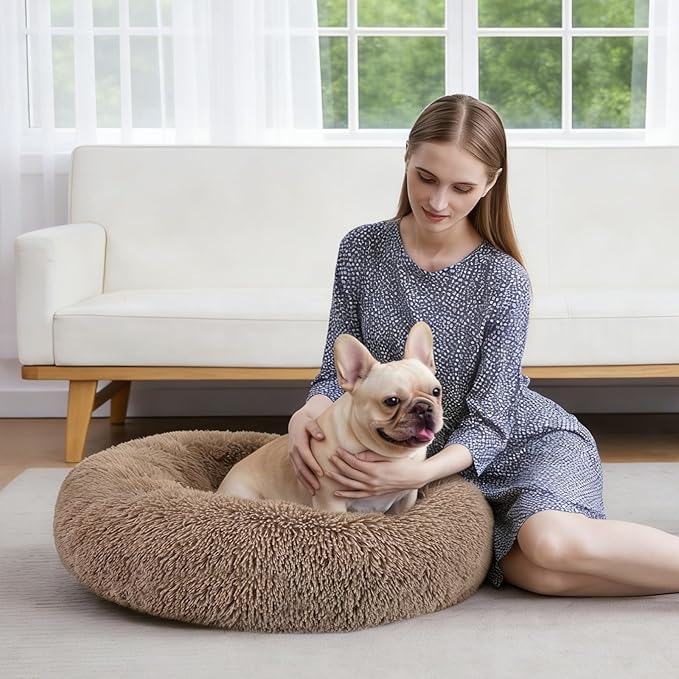 MIXJOY Orthopedic Dog Bed Comfortable Donut Cuddler Round Dog Bed Ultra Soft Washable Dog and Cat Cushion Bed (20''/23''/30''/36'') (36''x36'', Brown)
