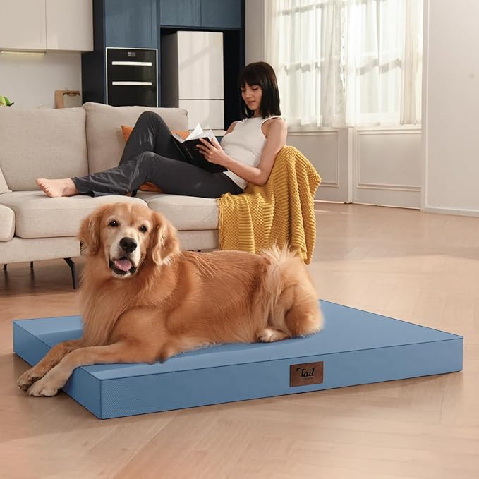 Outdoor Extra Large Dog Bed, Jumbo Waterproof Dog Bed for Large Dogs, Orthopedic Egg Crate Foam Pet Mat with Removable Oxford Cooling Cover, Blue