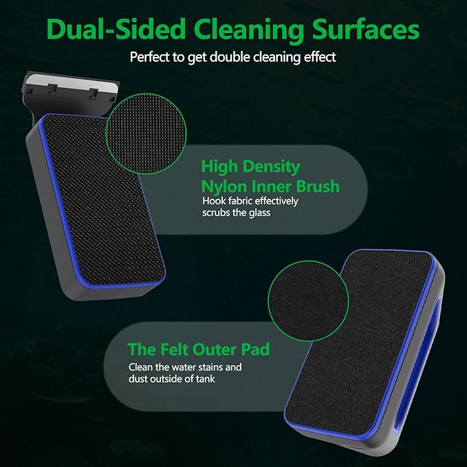 Aquarium Magnet Glass Cleaner, Double-Sided Detachable & Floating Algae Scraper for 0.4-1.0 Inch Fish Tank Glass Cleaning, No Scratches (L)