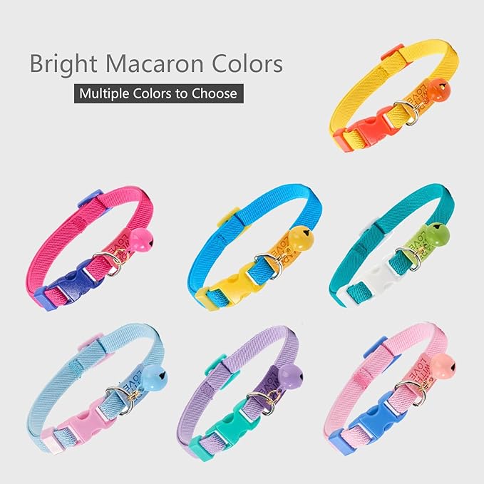 Elastic Cat Collar 2 Pack of Safety Quick Release Cat Collars with Bell Anti-Suffocation Kitten Puppy Collars(Green+Blue)