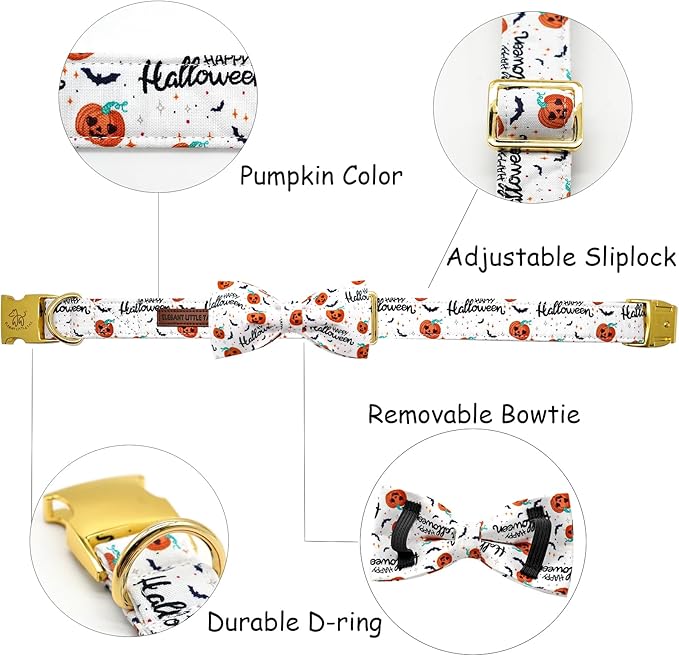 Halloween Dog Collar, Pet Collar Bow Pumpkin Pet Collar Girl Boy Holiday Collars Gift Bow Cute Soft Puppy Collars for Small Dogs