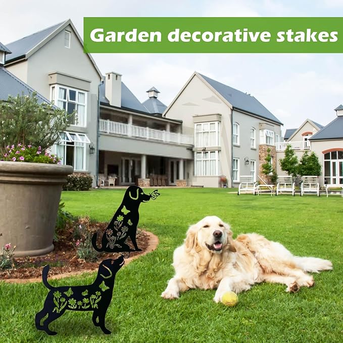 2 Pack Metal Dog Garden Decor for Outside - Unique Dog Statues, Decorative Garden Stakes, Labrador Pet Gifts for Women/Men, Silhouette Yard Art, Ideal for Decorating Backards, (11in)