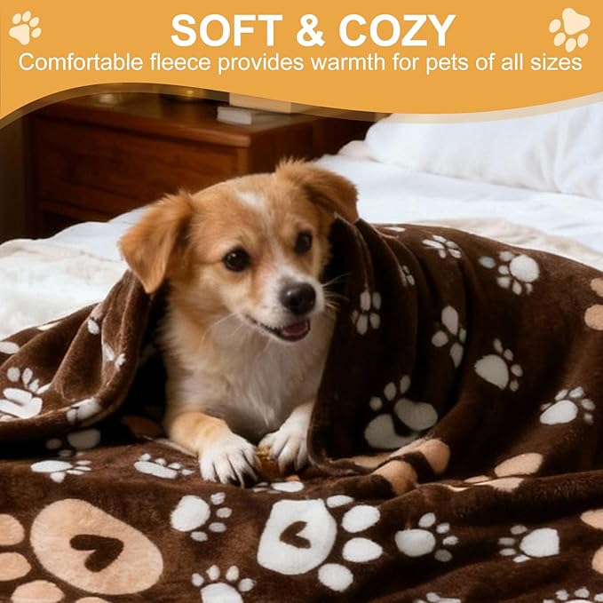 Dog Blanket, Soft Fleece Dog Blankets for Small Medium Dogs, Fluffy Flannel Pet Cat Puppy Blanket Mat Cover for Bed Couch, Cute Paw Print Throw Blanket for Dogs,Brown, 40"X30"