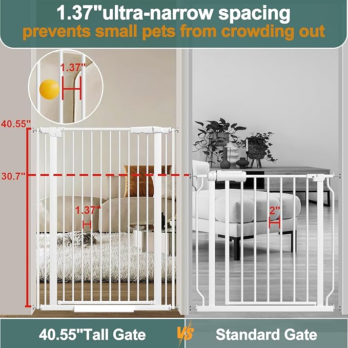40.55" Tall, 53.74-61.61 Inch Wide, 1.37" Ultra Narrow Spacing Dog Pet Baby Gate Indoor for Doorway Hallway, Pressure Mounted 54 55 56 57 58 59 60 61 Inches Wide