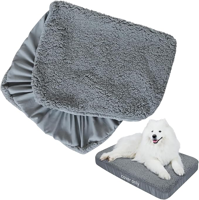 Dog Bed Covers Soft Plush Replacement Washable, Waterproof Pet Mattress Bed Liner Grey 44x35 Inches, for Dog/Cat, Cover Only