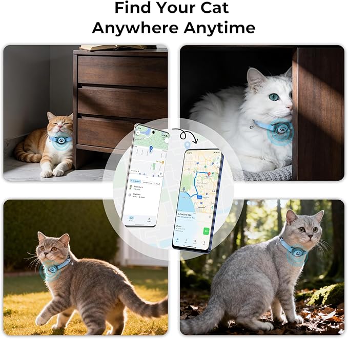 GPS Cat Tracker Collar(iOS & Android), Bluetooth Mini GPS Dog Tracker, Smart Pet Activity Tracker, No Monthly Fee, Work with Apple Find My & Google Find Hub, Finder Tag for Pets,Items M5 2P Blue