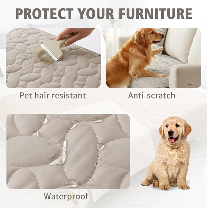 Ameritex Waterproof Pet Bed Cover Anti-Slip Dog Bed Blanket for Sofa and Furniture Waterproof New Pattern Design (Khaki, 30x53 Inch (Pack of 1))