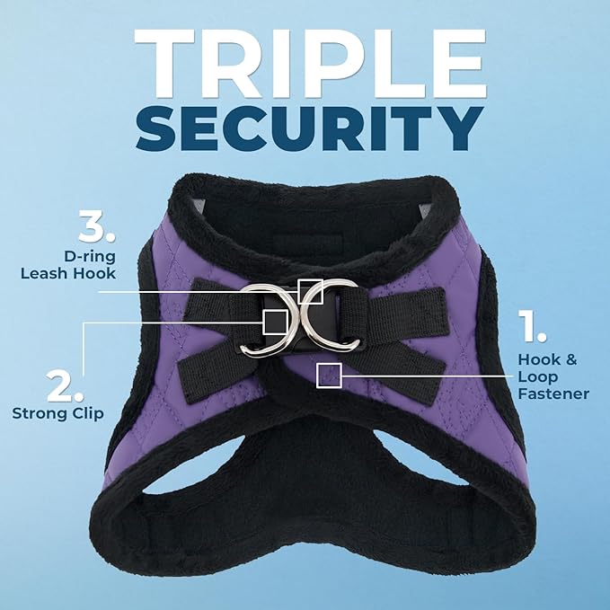 Best Pet Supplies - All Weather Plush, Reflective, No Pull Harness for Small, Medium Dogs, Cats - Secure with Hook & Loop Fastener, Buckle, Double D-Rings - Purple Faux Leather, XS
