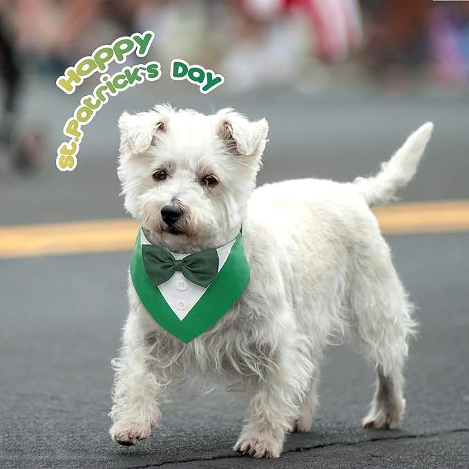 FUAMEY Dog Tuxedo St.Patrick's for Large Dogs,Dog Formal Suit Dogs Attire Pet Bow Tie Puppy Party Costumes Cat Tux Outfits Pets Bandana Cosplay Adjustable Bowties St.Patrick's Day Green L