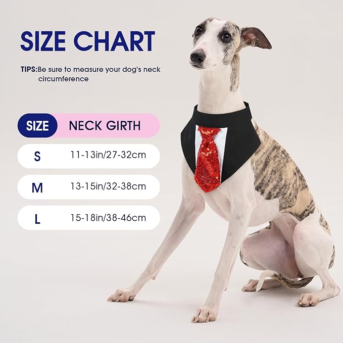 FUAMEY Dog Tie Bandanas,Formal Dogs Wedding Tuxedo Attire Puppy Collar with Ties Birthday Puppy Costume Adjustable Party Ball Tux,Doggies Valentines Cosplay for Small Medium Large Pet M