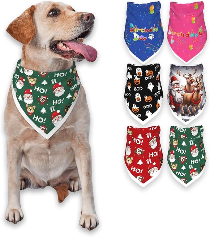 Christmas Dog Bandanas Santa Claus Dogs Scarf for Boy and Girl,Reflective Dog Bandana for Night Safety,Adjustable Cat Dogs Triangle Pet Scarves for Small Dogs,Green,S