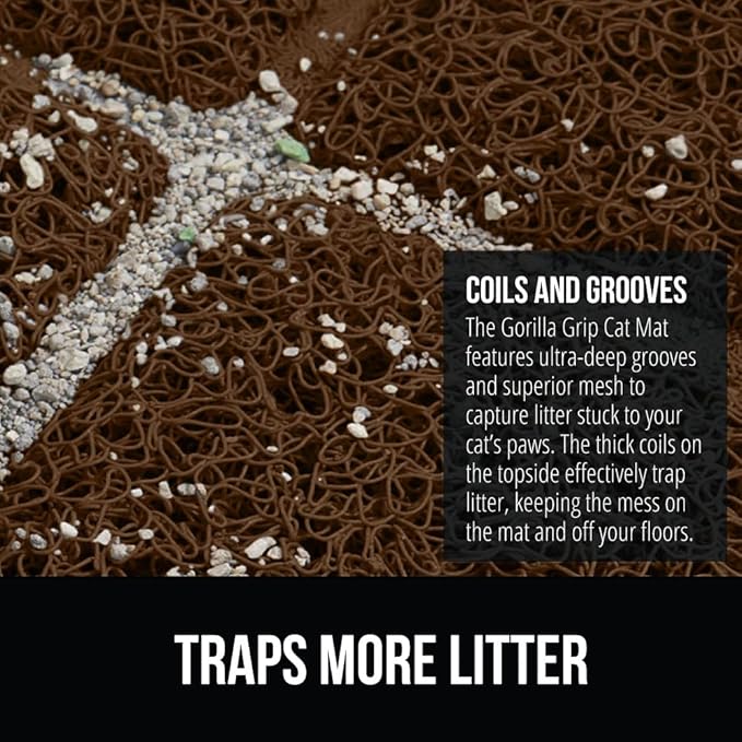 GORILLA GRIP Cat Litter Box Mat, 32x32, Water Resistant, US Designed Kitty Litter Trapping Mats, Easy to Clean, Scatter Control, Less Mess and Clean Floors, Kitten Supplies for Indoor Cats, Brown