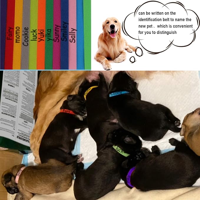 30 Pcs Puppy ID Collar Whelping Newborn Pet Collars Double-Sided Soft Adjustable Identification Collar ID Bands for Newborn Pet Dog Cat 15 Colors