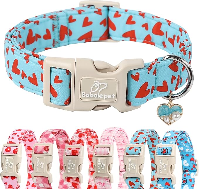 Valentines Dog Collar for Small Dogs - Cute Valentine Blue Dog Collars, Adjustable Puppy Red Hearts Collar with Quick Release Buckle for Girls&Boys Dogs XS