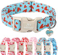 Valentines Dog Collar for Medium Dogs - Cute Valentine Blue Dog Collars, Adjustable Puppy Red Hearts Collar with Quick Release Buckle for Boys&Girls Dogs M
