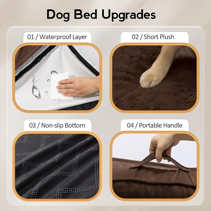 Large Orthopedic Dog Bed with Sides XXXL Dog Beds with Removable Washable Cover Non-Slip Waterproof Pet Bed for Extra Large Dogs - Brown XXXL