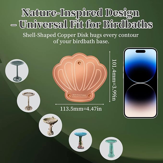 Bird Bath Copper Disk 2 Pack, 99.9% Pure Copper with 3-Point Support Design Enhances Water Purity, Less Cleaning Frequency for Outdoor Bird Baths & Bowls, Safe for Birds Whole Year