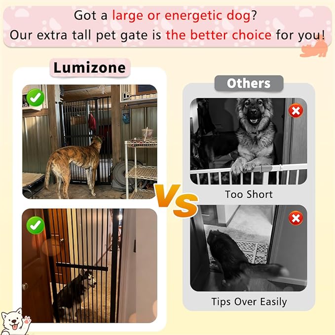 Lumizone Extra Tall Cat Gate 61.02" High Pressure Mounted Extra Wide 42.52"-46.64" (17Sizes) 1.37" Gap No Drilling Auto-Close Tall Pet Gate for Dogs (Black, 42.52"-46.64" W)