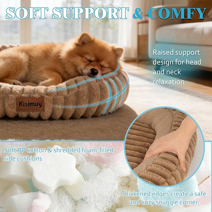 Cute Washable Dog Bed for Small Dogs -Soft Plush Calming Puppy & Cat Bed with Anti-Slip Bottom, Rectangle Anti-Anxiety Puppy Kennel Bed with Handle, 25" x 21" x 4", Brown