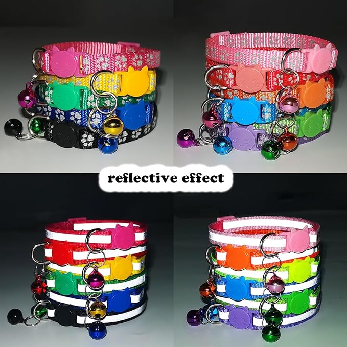FluorescentCat Collar with Bells, [2 Pack] Hot Pink Break Away Kitten Collar with Bells, Breakaway Cat Collar for Girl Cats Kitty