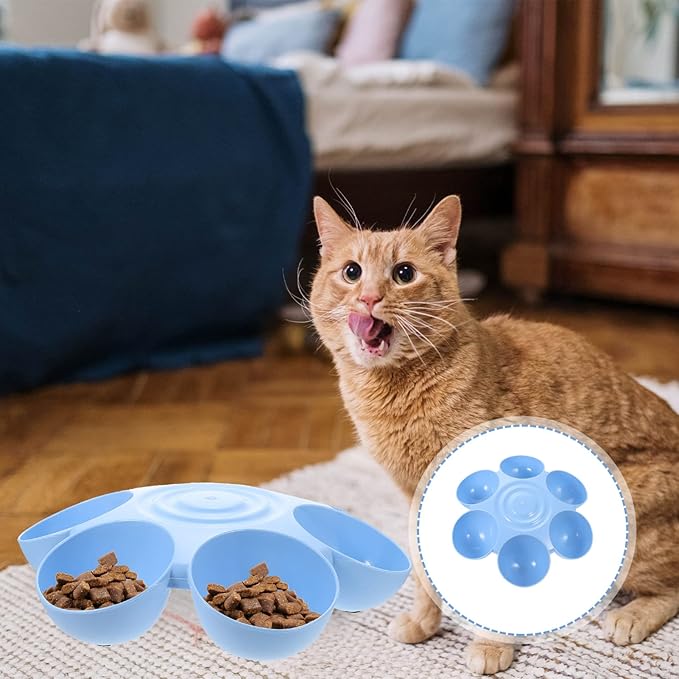 Puppy Litter Bowl Cat Bowls Dog Food Water Bowls Flower Shaped 6 Bowls Pet Feeding Dish Multiple Cat Feeder Dog Treats Dispenser for Puppy Kitten Blue Feeding Station