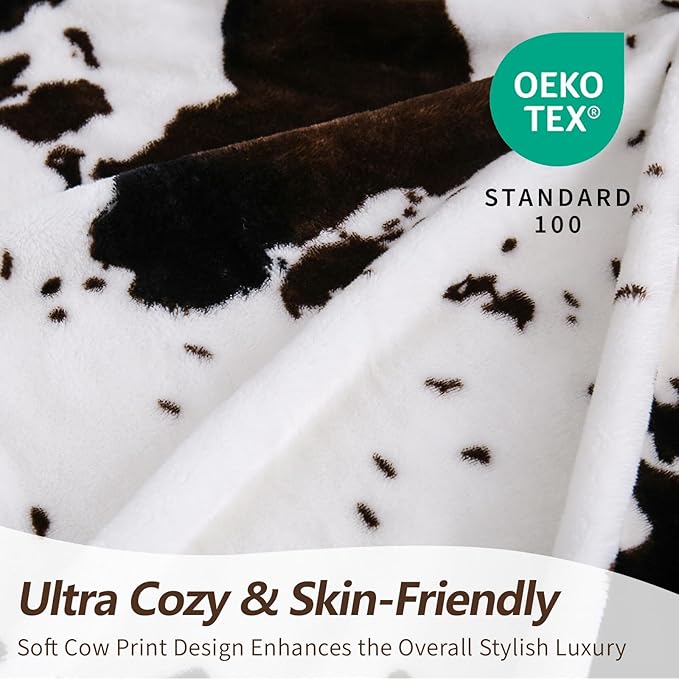 Bnuitland Cow Print Throw Blanket with Storage Pouch, Double Sided 300 GSM Super Soft Flannel Fleece Fuzzy for Bed Sofa Couch Travel, Great Blanket Gift for Adults and Kids, Twin Size 59x81 inch