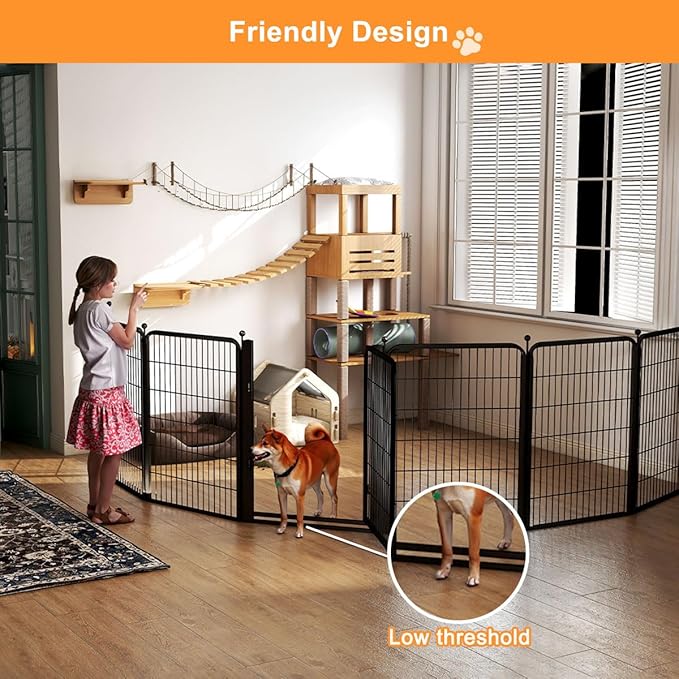 Dog Fence Outdoor Pens Outside,Portable Dog Play Pen 40" H 8 Panels Pet Playpen Exercise Pens for Puppys Small Medium Large Dogs RV Camping Yard Garden Indoor Wide Gate
