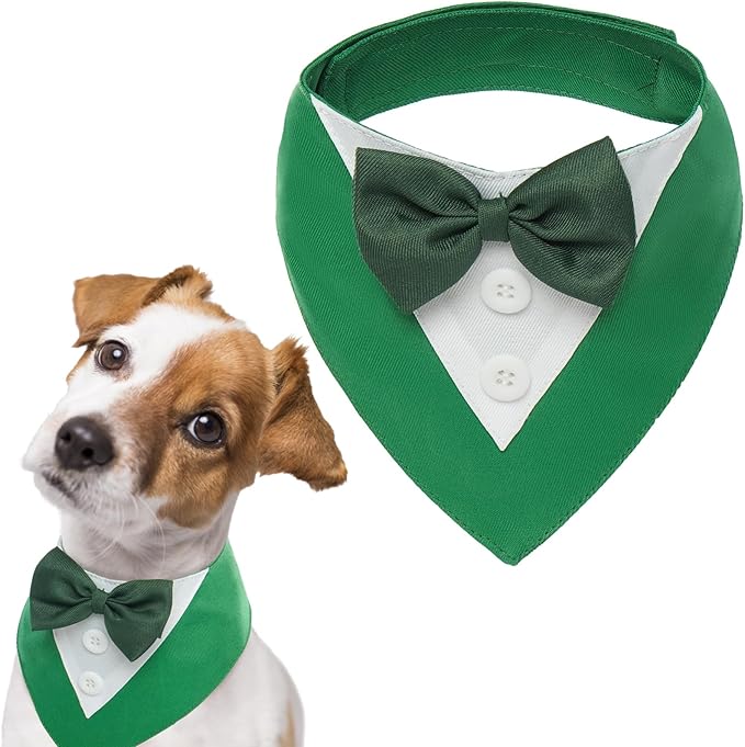 FUAMEY Dog Tuxedo St.Patrick's for Medium Dogs,Dog Formal Suit Dogs Attire Pet Bow Tie Puppy Party Costumes Cat Tux Outfits Pets Bandana Cosplay Adjustable Bowties St.Patrick's Day Green M