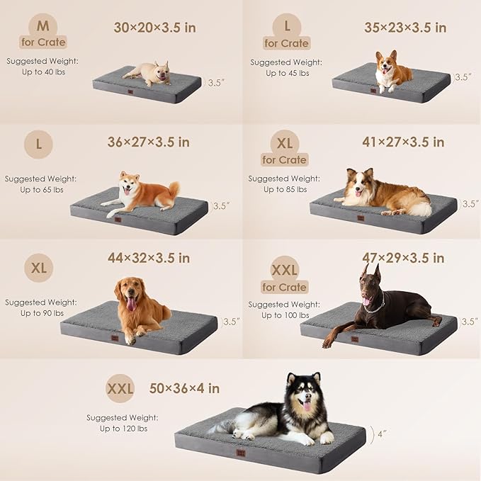 EHEYCIGA Orthopedic Medium Dog Beds for Small Dogs with Removable Washable Cover for Crate, Grey, 30x20