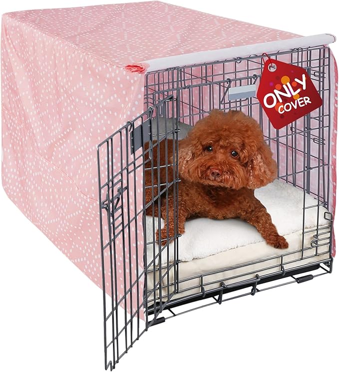 Explore Land Pattern Dog Crate Cover for 30 Inches Wire Cage, Heavy-Duty Polyester 1 2 3 Doors Standard Metal Pet Kennel Enclosure (Princess Pink)