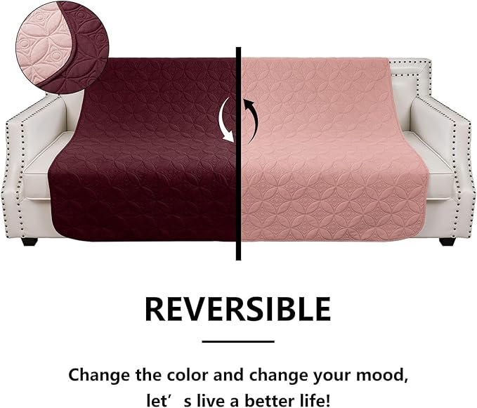 Waterproof Dog Blanket, 30x30 inches Small Pet Couch Covers for Sofa, Chair Bed Furniture Protector from Dogs Washable and Reversible-Burgundy Red+Pink