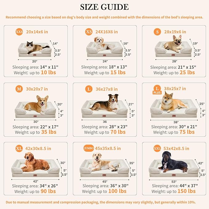 Comfort Expression Orthopedic Dog Bed for Small Dogs 24x16 Inch, Waterproof Supportive Egg Crate Foam Small Pet Bed with Removable Bolsters, Dog Couch with Washable Cover & Non-Slip Bottom, Beige