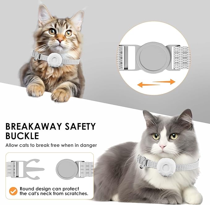 Cat Tracker, GPS Tracker Compatible with Apple Find My App(Only iOS), Waterproof Cat Trackers Collar with Bell and Safety Elastic Buckle, No Monthly Fee Pet Tracker, Up to 1-Year Battery, White