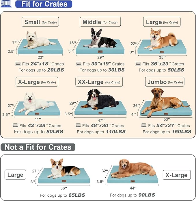Outdoor Orthopedic Dog Bed, Waterproof Dog Bed for Large Dogs 36x27 Inch, Egg Crate Foam Pet Mat with Washable Removable Oxford Cooling Cover, Light Blue