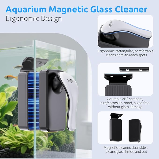 SEAOURA Magnetic Aquarium Glass Cleaner，Algae Scraper for Aquarium Fish Tank， Fish Tank Algae Clean Brush Dual-Sided Side Floating Aquarium Magnetic Brush (M)