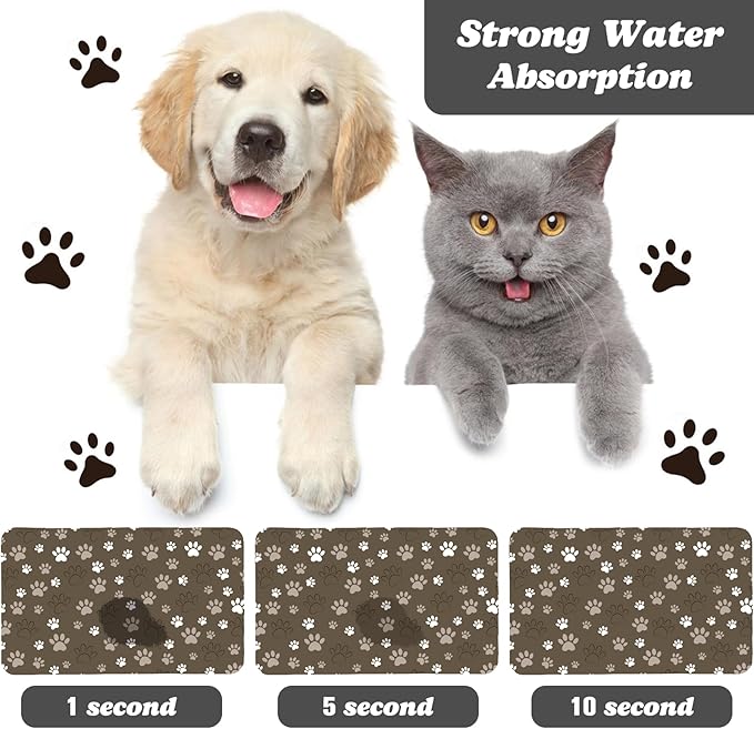 Dog Food Mat, Absorbent Water Bowl Mats Cat Pet Feeding Placemats Brown 16 * 24 inch