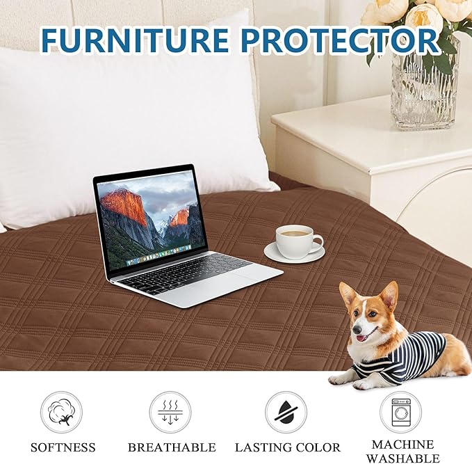 hyha Waterproof Dog Blanket, Reversible Pet Bed Blanket, Soft Sofa Couch Cover for Dogs Washable, Waterproof Pet Couch Covers for Sofa Puppy Cats Furniture Protector(40"x80", Brown/Beige)