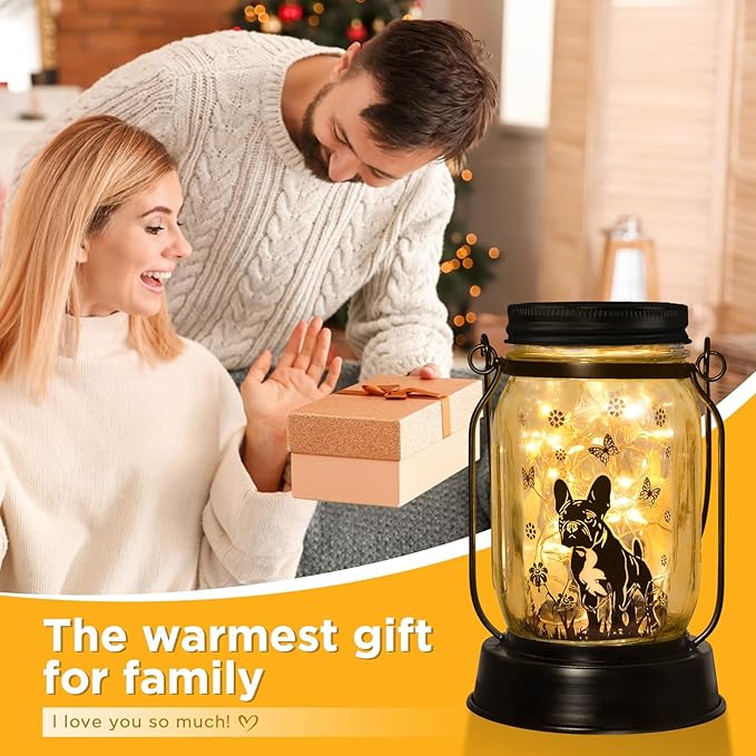French Bulldog Frenchie Gifts for Women/Men French Bulldog Solar Lanterns Dog Mom Birthday Dog Lovers Lantern Pet loss Pet Memorial Lights Solar Garden Decoration Yard, Patio,Backyard,Porch Torches