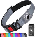 Airtag Dog Collar with AirTag Holder for Medium Dogs, Reflective, Soft Padded & Safety Locking Buckle, Nylon Pet Collars Adjustable for All Breeds, Grey,M