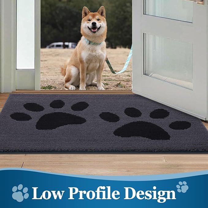 Buganda Dog Door Mat for Muddy Paws, Absorbent Dirt Trapper Washable Indoor Doormats, Non Slip Low-Profile Mud Mat for Dogs, Front Entrance Doormat for Inside Floor (59x24 Inches, Black)