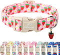 Cute Spring/Summer Dog Collar, Adjustable Pink Strawberry Dog Collars for Medium Dogs, Lightweight Quick-Release Buckle Collar for Boy&Girl Dogs M